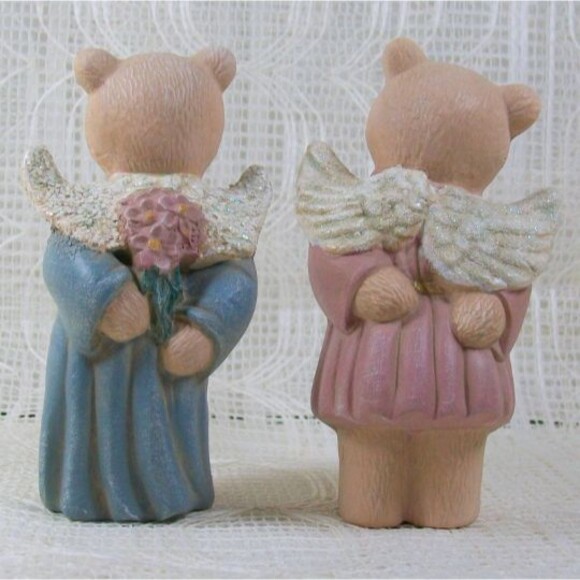 Ceramic Kissing Angel Bear Figurines, Handmade Angel Statues, Bear Decor Nursery - Picture 4 of 7